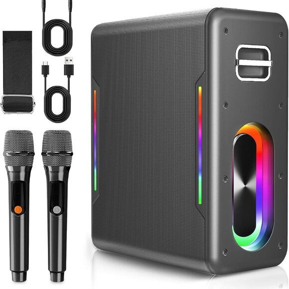 Myscenetang Other - Karaoke Machine w/ 2 Wireless Microphones Portable Bluetooth Speaker Autotune